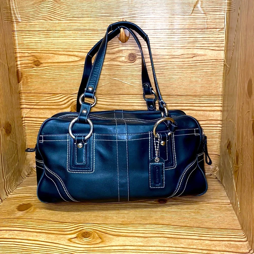 Coach vintage Black Leather Soho barrel Satchel EUC 9.9/10 carryall 💯🔥🗽🔥🔥🔥